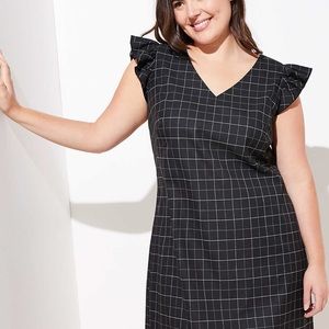 LOFT PLUS Windowpane Flutter Shift Dress